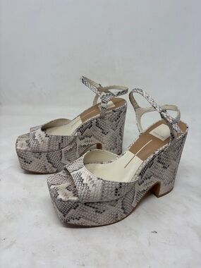 Dolce Vita Cream and Gray Snake-Print Platform Sandals with Ankle Strap